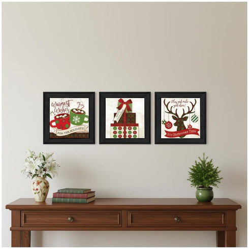 Set Of Three It's Christmas Time! Black Framed Wall Art