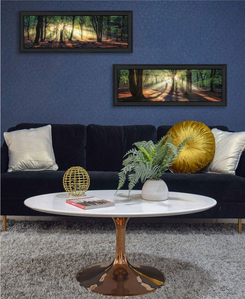 Set Of Two Sun Rays in the Forest Black Framed Wall Art