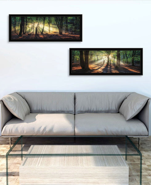 Set Of Two Sun Rays in the Forest Black Framed Wall Art
