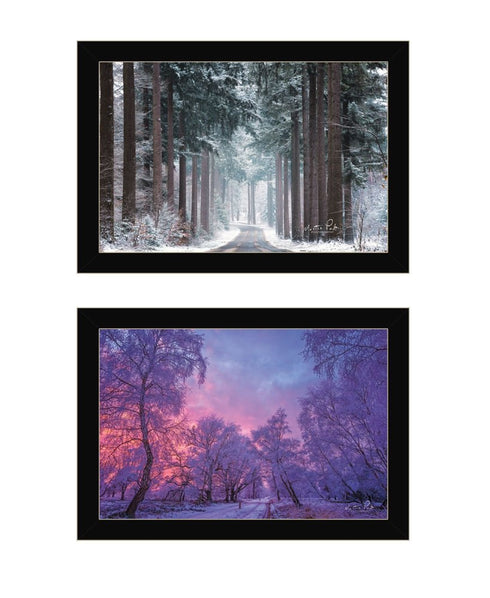 Set Of Two Winter Wonderland Black Framed Wall Art