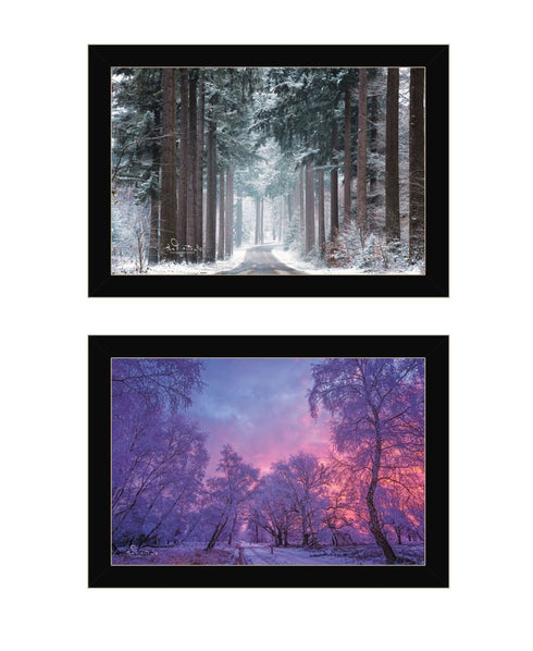 Set Of Two Winter Wonderland Black Framed Wall Art