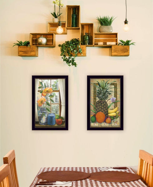 Set Of Two Flowers And Fruit Black Framed Kitchen Wall Art