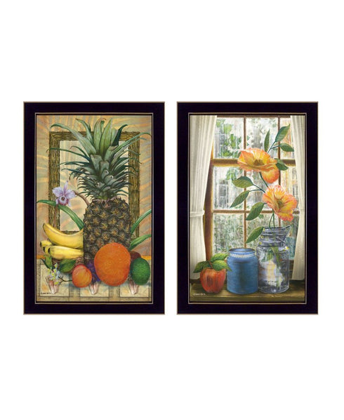 Set Of Two Flowers And Fruit Black Framed Kitchen Wall Art