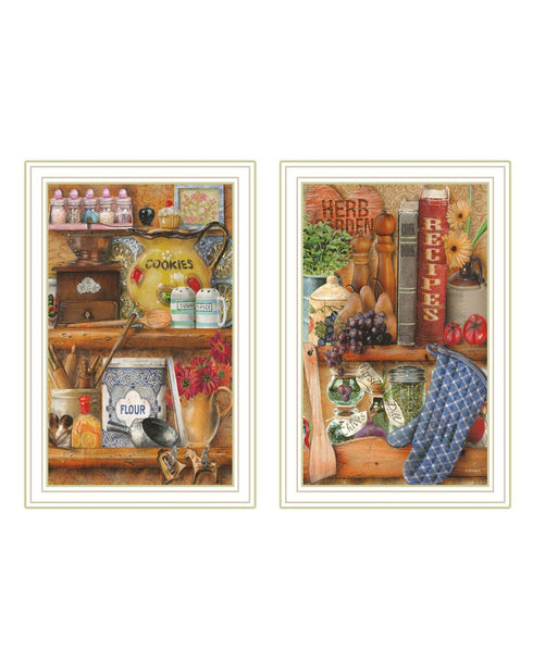 Set Of Two Sugar Spice And Herbs White Framed Kitchen Wall Art