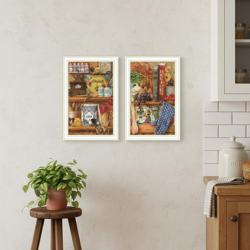 Set Of Two Sugar Spice And Herbs White Framed Kitchen Wall Art