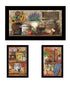 Set Of Three Antique Kitchen with Sugar And Spice Black Framed Kitchen Wall Art
