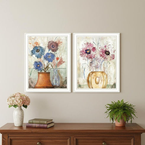 Set Of Two Floral Dreams White Framed Wall Art