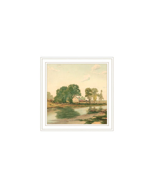 Set Of Two Country Pond And Farmhouse White Framed Wall Art