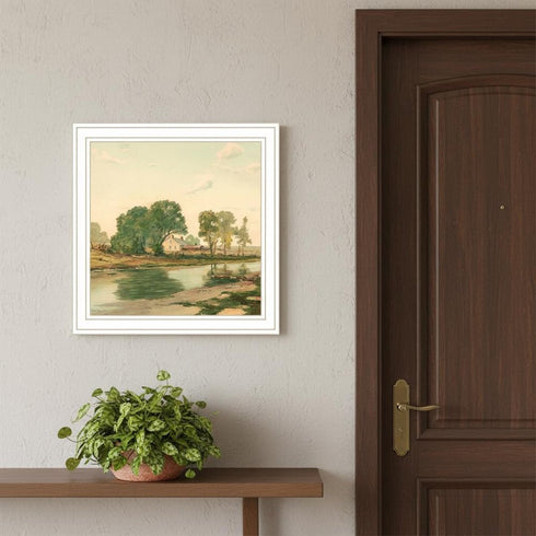 Set Of Two Country Pond And Farmhouse White Framed Wall Art