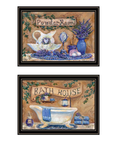 Set Of Two Lavender Bath Black Framed Bathroom Wall Art