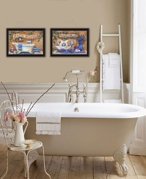 Set Of Two Lavender Bath Black Framed Bathroom Wall Art