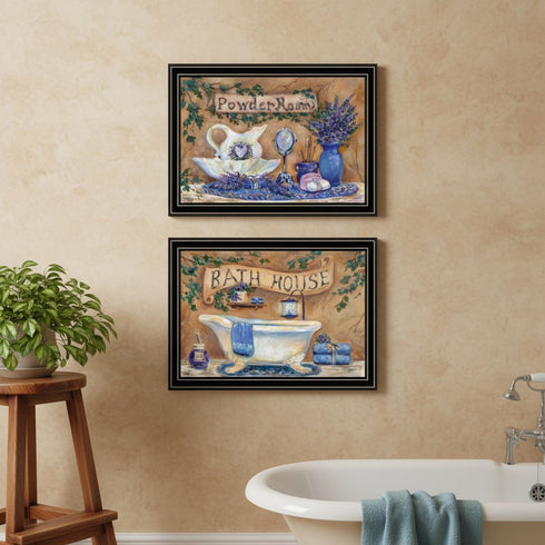 Set Of Two Lavender Bath Black Framed Bathroom Wall Art