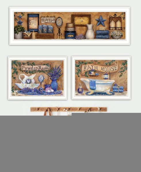 Set Of Three Rest And Relax with a Lavender Bath White Framed Bathroom Wall Art
