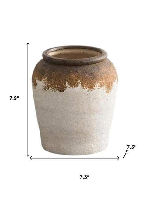 8" Brown And White Color Block Ceramic Round Table Vase