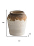 8" Brown And White Color Block Ceramic Round Table Vase