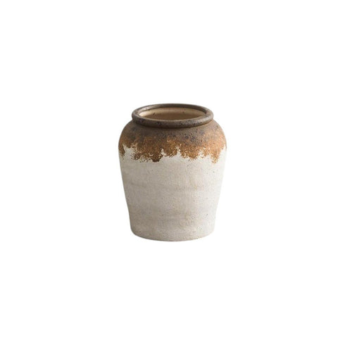 8" Brown And White Color Block Ceramic Round Table Vase