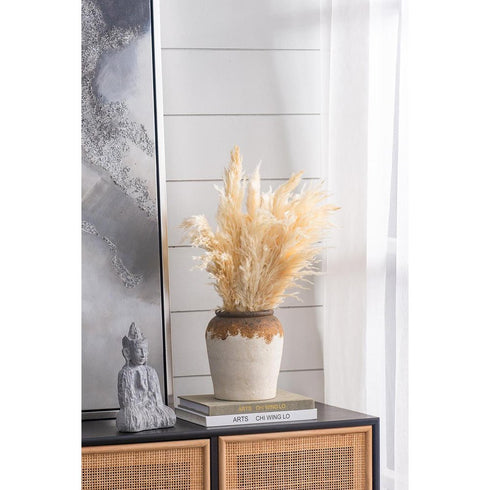 8" Brown And White Color Block Ceramic Round Table Vase