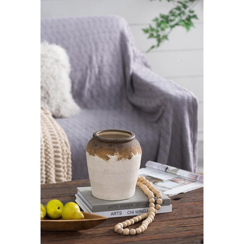 8" Brown And White Color Block Ceramic Round Table Vase