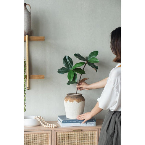 8" Brown And White Color Block Ceramic Round Table Vase