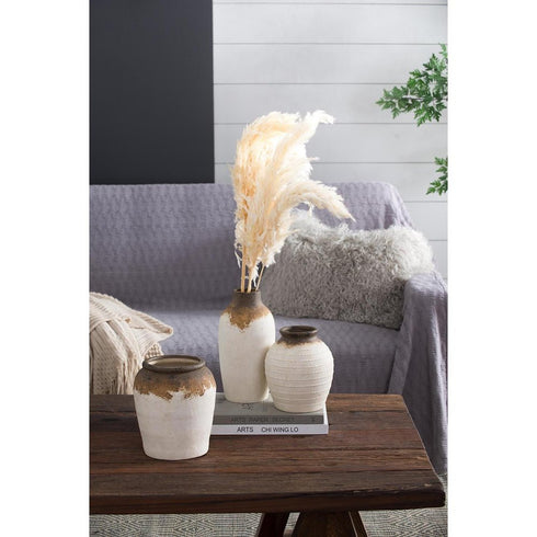 8" Brown And White Color Block Ceramic Round Table Vase