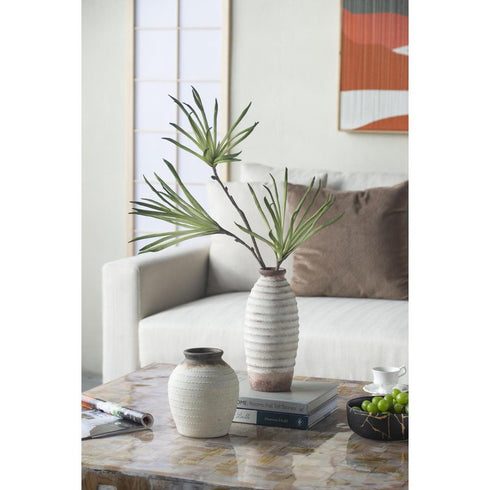 11" Ivory And Brown Round Ceramic Table Vase