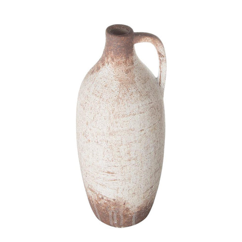 12" Brown And White Ceramic Round Jug Vase
