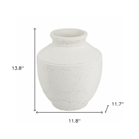 14" White Terracotta Round Jug Vase