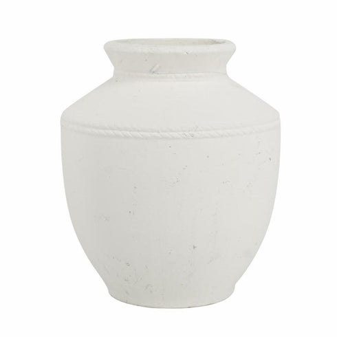 16" White Terracotta Round Jug Vase