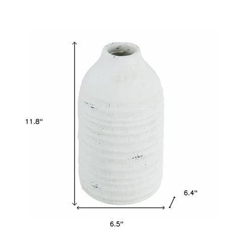 12" White Stoneware Round Jug Vase