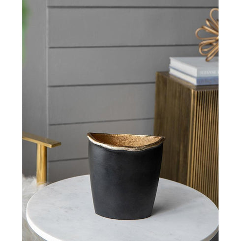 8" Black And Gold Cast Aluminum Oval Table Vase