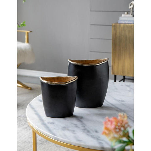 8" Black And Gold Cast Aluminum Oval Table Vase