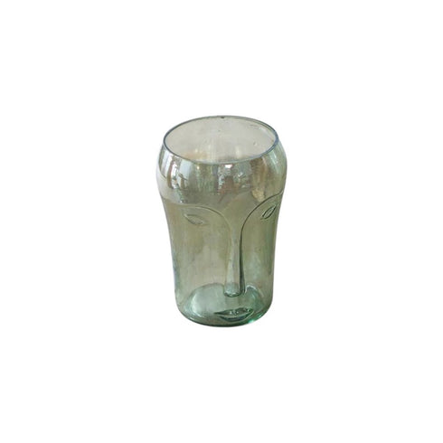 Set of Two Light Green Glass Modern Abstract Faces Table Vases