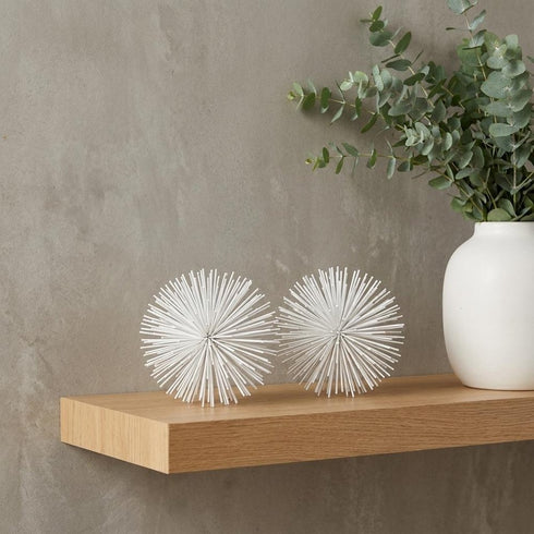 8" White Iron Decorative Orb Tabletop Sculpture