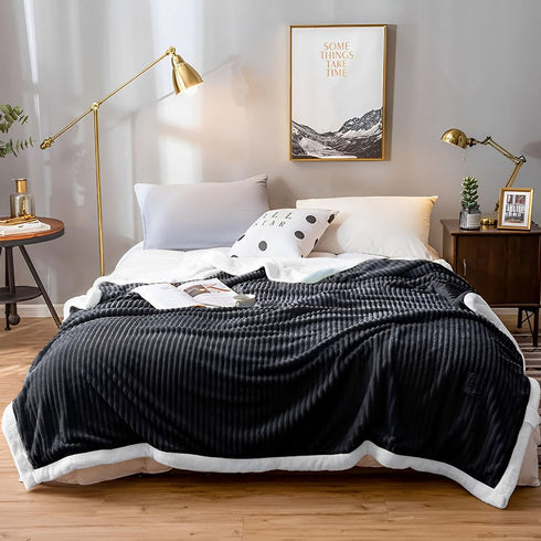 79" X 87" Black Flannel Woven Throw Blanket