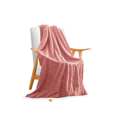 79" X 87" Pink Flannel Knitted Throw Blanket