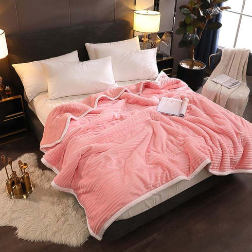 79" X 87" Pink Flannel Knitted Throw Blanket