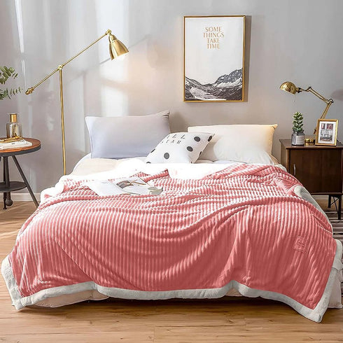 79" X 87" Pink Flannel Knitted Throw Blanket
