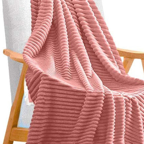 79" X 87" Pink Flannel Knitted Throw Blanket