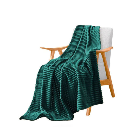 79" X 91" Dark Green Flannel Knitted Striped Throw Blanket