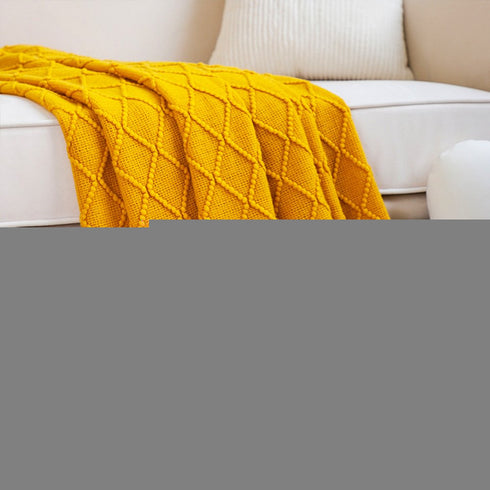 49" X 91" Yellow Flannel Knitted Geometric Throw Blanket