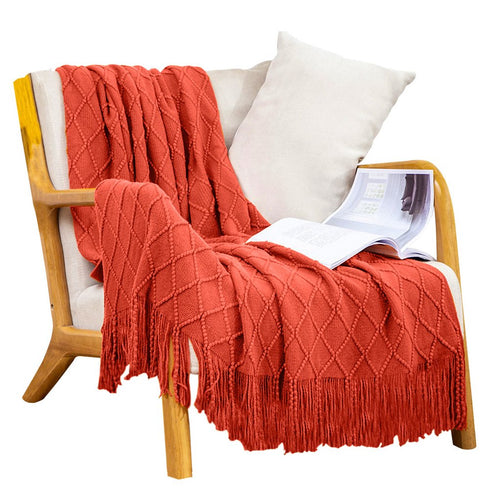 49" X 91" Red Flannel Knitted Geometric Throw Blanket