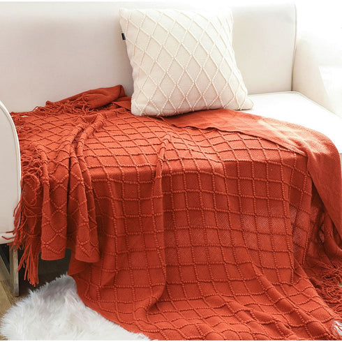 49" X 91" Red Flannel Knitted Geometric Throw Blanket