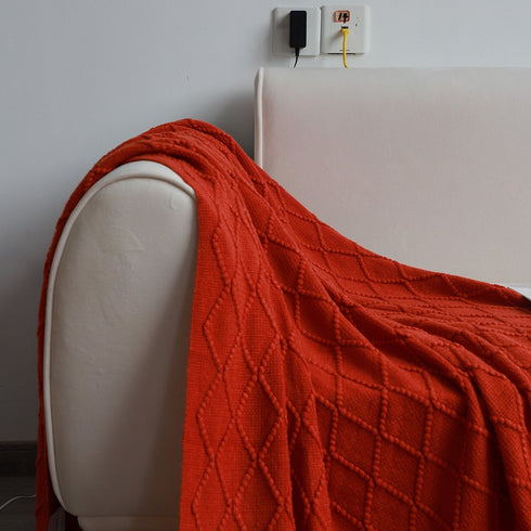 49" X 91" Red Flannel Knitted Geometric Throw Blanket