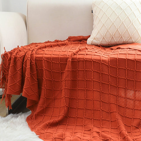 49" X 91" Red Flannel Knitted Geometric Throw Blanket