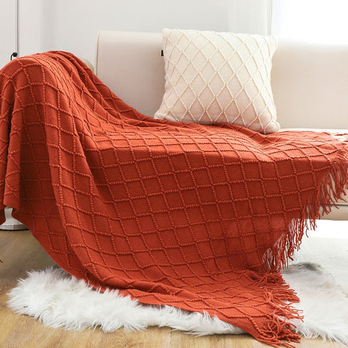 49" X 91" Red Flannel Knitted Geometric Throw Blanket