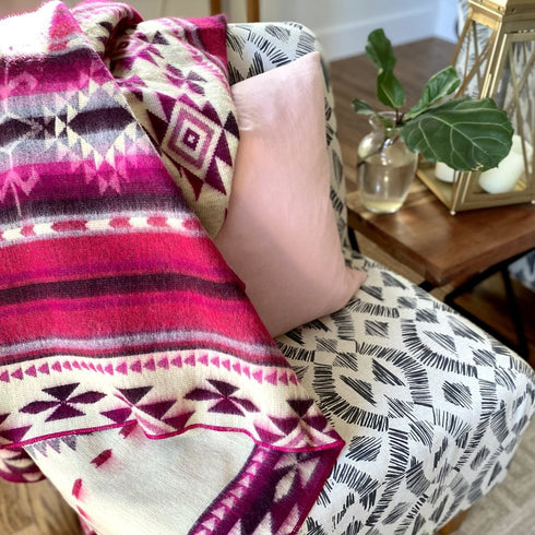 Ultra Soft Cream Navy Blue And Pink Southwest Handmade Throw Blanket