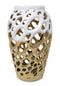 13" Gold And White Pierced Urn Porcelain Table Vase With Sculptural Details