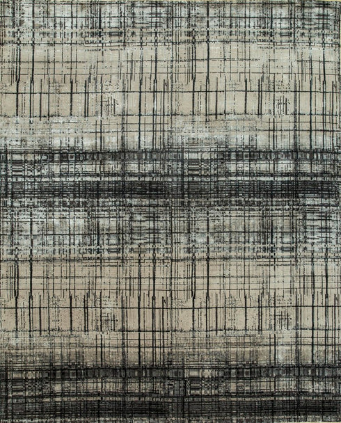 8' X 10' Black Abstract Hand Knotted Area Rug