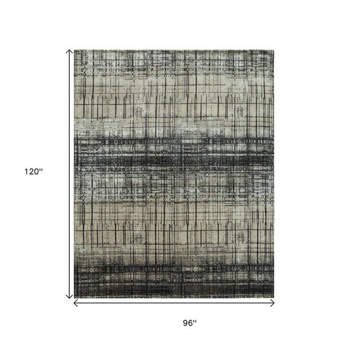 8' X 10' Black Abstract Hand Knotted Area Rug