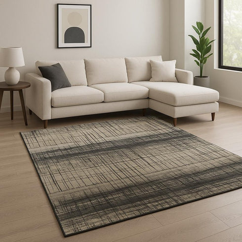 8' X 10' Black Abstract Hand Knotted Area Rug